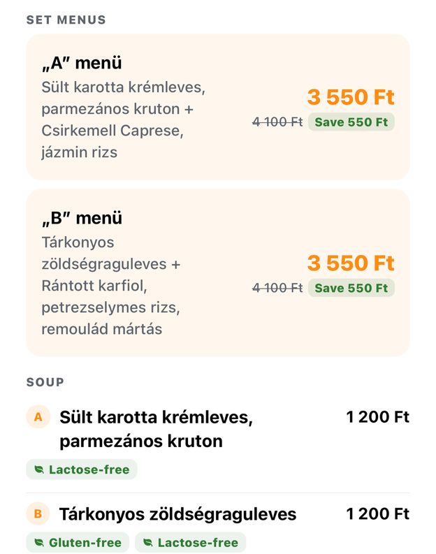 Menu deals with combo prices and savings